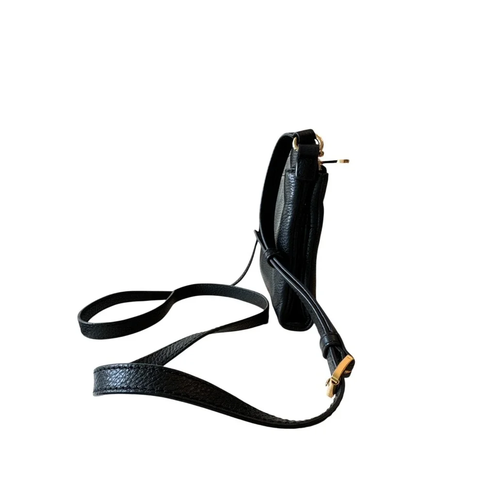 Michael Kors Fulton Black‎ Pebbled Leather Crossbody Bag Snap & Zipper Gold Logo